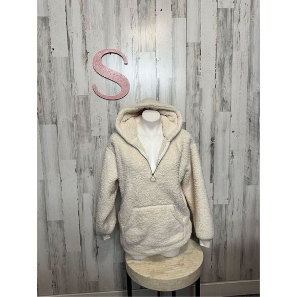 Hollister Abercrombie Soft Sherpa Pile Fleece Jacket Pullover White Women Small - Picture 1 of 10
